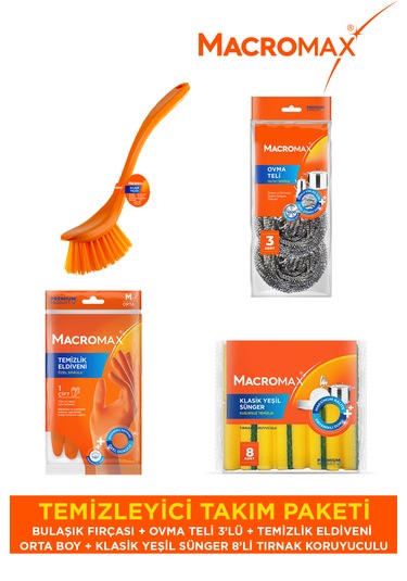 Temizleyici Takım Paketi Bulaşık Sünger Fırça Eldiven Seti