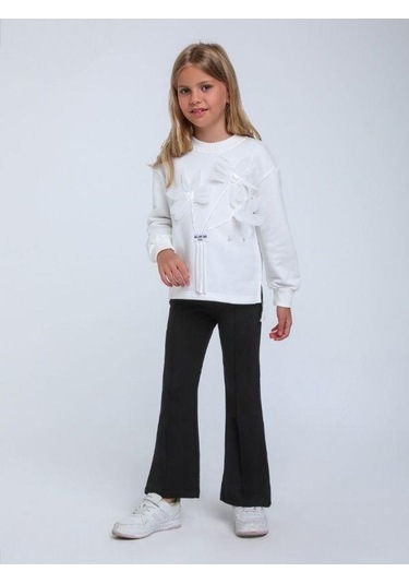 Kız Çocuk Kabartma Çiçek Desenli Sweatshirt-14320 Beyaz