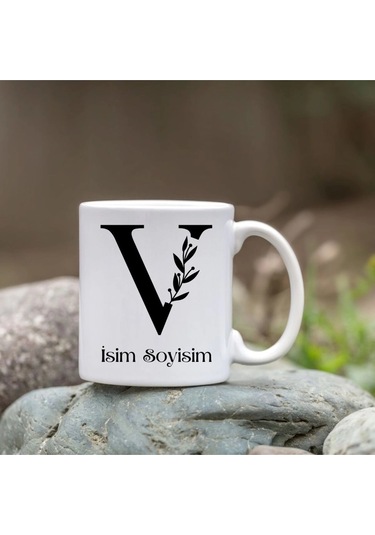 Kişiye Özel V Harfi Bardak - İsim Yazılı Bardak - İsimli Bardak