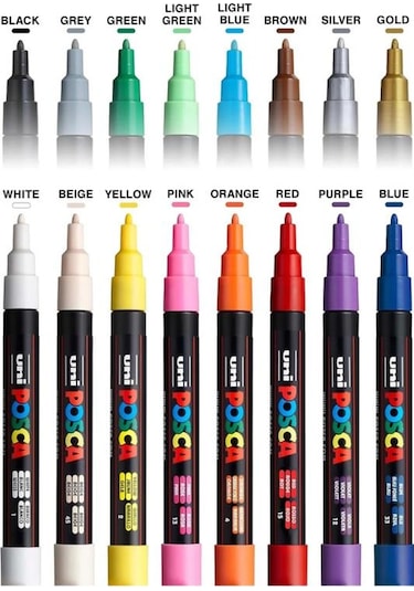 Uni Posca Su Bazlı Marker Seti Pc-5m 1.8 2.5 Mm 16 Renk Çok Renkli