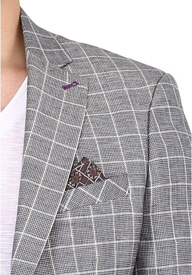 Sposo 5137 Dar Kalıp Kareli Bej Erkek Blazer Ceket Bej