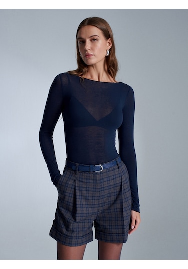 Dilvin 32122 Kayık Yaka Modal Kaşmir Ultra Hafif Bluz-lacivert Lacivert