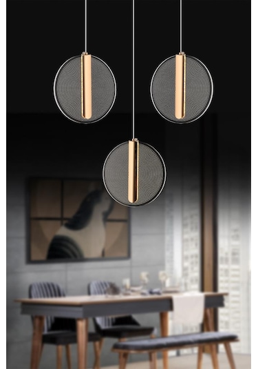 İstanbul Avize Parla 3'lü Gold Sarkıt Kumandalı Üç Renk Led Lüx Modern Ledli Avize