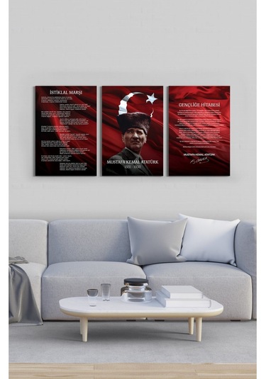 Atatürk Köşesi 3'lü Cam Tablo