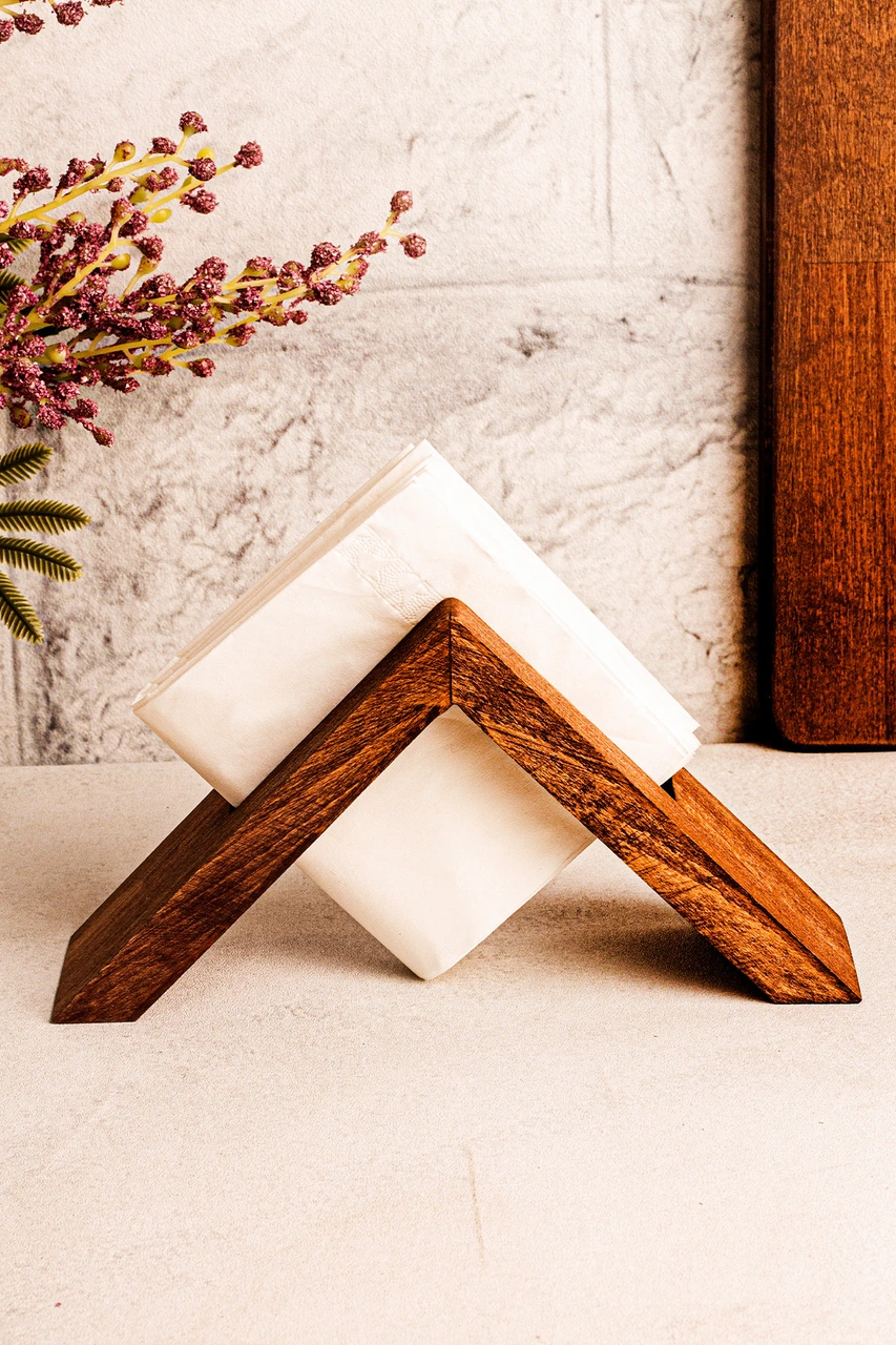 Snippy Elegante - Ahşap Dekoratif Peçetelik Filtre Kahve Süzgeç Standı Peçete Standı Kahverengi