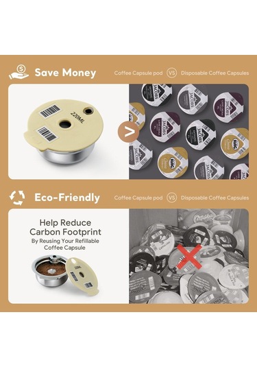 I Cafilas Ue2223 304 Paslanmaz Çelik Kahve Kapsülü Pod Doldurulabilir Filtre Silikon Kapak Bosch Tassimo Makinesi İçin 60/180/200/220ml 220ml+lids Diğer