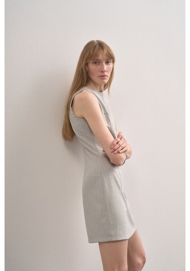 Mathilda Store Kadın Gri Çizgili Basic Elbise Gri