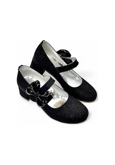 Beebron Ortopedik Topuklu Abiye Kız Çocuk Ayakkabı Shining Series Abiayk2401 Simli Siyah Siyah - Simli