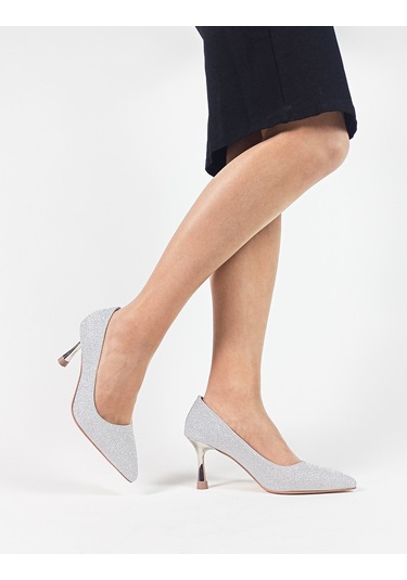 Gümüş Renk Simli İnce Topuk Kadın Stiletto Gümüş