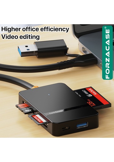 Forzacase FC874  8 İn1 USB-C + USB MS CF/ TF /SD DHC SDXC Kamera Kart Okuyucu