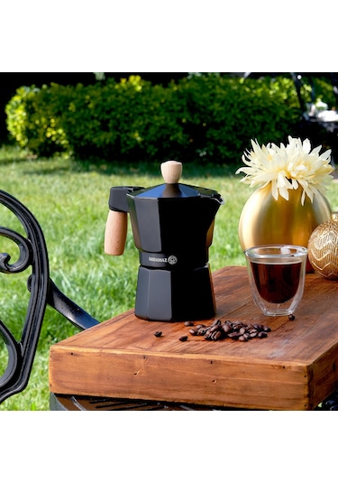 Korkmaz Etna 3 Fincan Siyah Moka Pot 150 ml