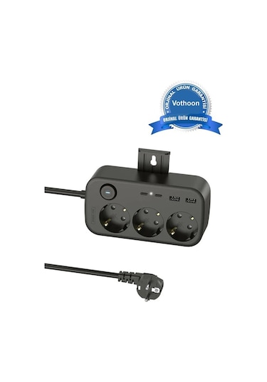 Vtn-34 Akım Korumalı Priz 2 Usb + 2 Type-c Girişli 2 Metre Kablosu Anahtarlı Ve Duvara Monte Edilebi 2 M