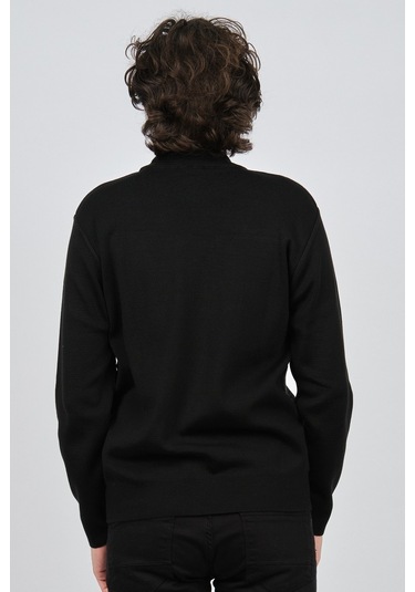 Haki Triko Erkek Yarım Balıkçı Yaka Desenli Kazak 60872013 Siyah Siyah