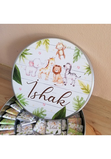 Hayvan Tasarımlı Bebek Çikolatası Metal Kutu 100'lü