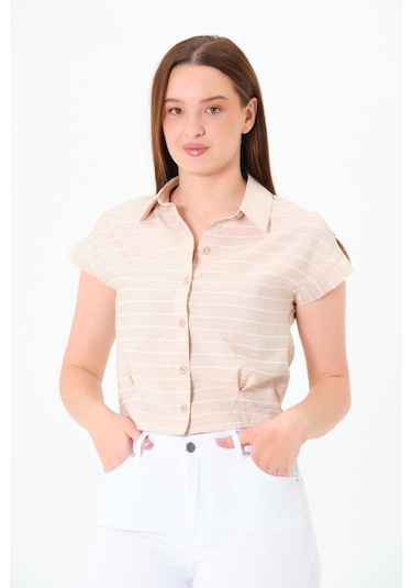 Sortie Collection Pileli Çizgili Gömlek Taş