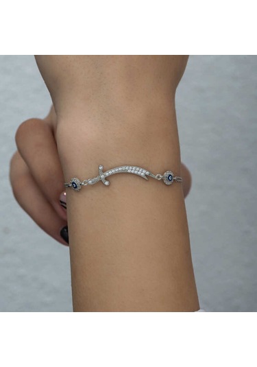 Blackcraft 925 Ayar Gümüş Nazarlı Zülfikar Kılıcı Kadın Bileklik