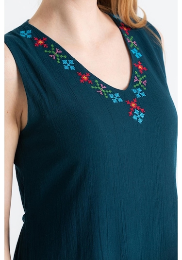 Kolsuz Şile Bezi Mehtap Midi Boy Elbise Petrol Ptrl-petrol