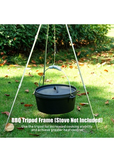 Barbekü Tripod Çerçevesi Zincir Ve Kanca Saklama Çantası Ayarlanabilir Yükseklik Kamp Tripod Standı Açık Gümüş