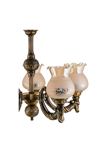 Beş Kollu Metal Eskitme Cadena Döküm Zamak Avize Mat Bal Camlı ESKİTME BAL