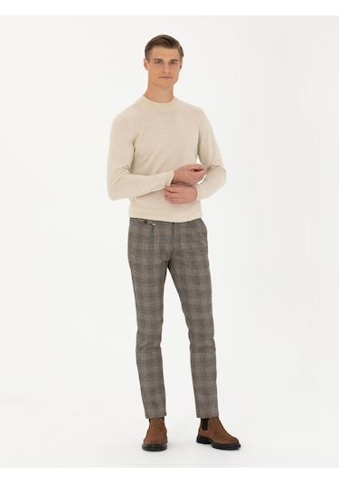 Cacharel Bej Slim Fit Çeyrek Balıkçı Yaka Triko Kazak