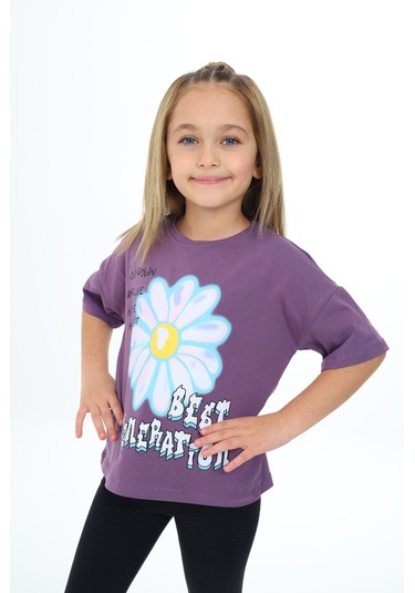 Toontoy Kids Toontoy Kız Çocuk Baskılı Tişört Mor