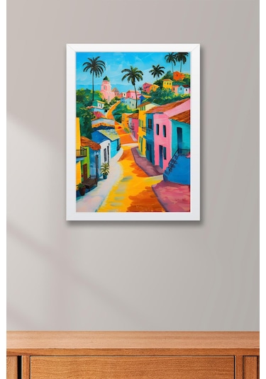 Tropikal Kasaba Manzarası Çerçeveli Tablo - Pop Art Poster Tablo