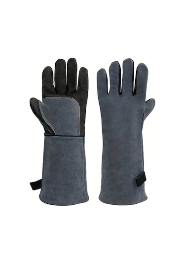Willowhaven Siyah Gri Dayanıklı Deri Bbq Eldiveni Isıya Dayanıklı Isırmaya Karşı