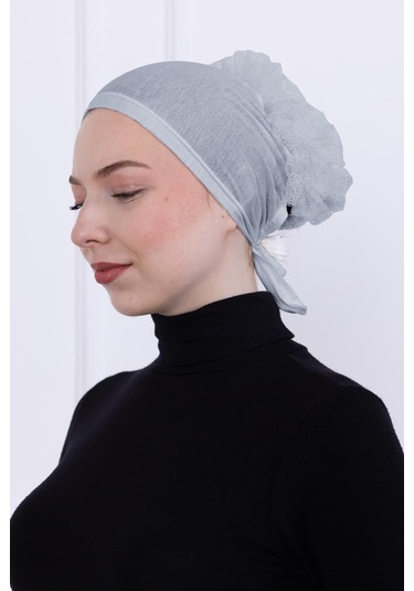 Fırfırlı Önden Dikişli Penye Bone - Kadın Tesettür Bağlamalı Topuz İç Bone-açık Gri Açık Gri