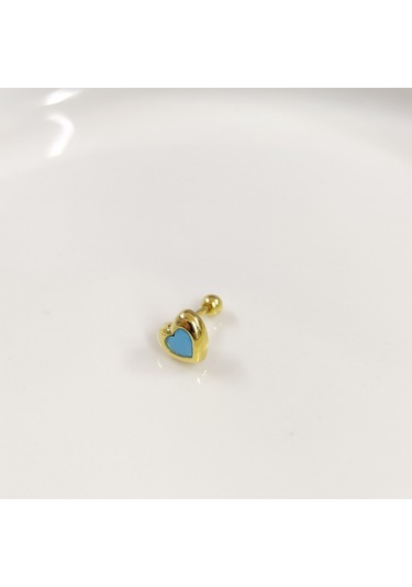 Turkuaz Büyük Kalp Gümüş Tragus Pıercıng - Altın Sarı Beyaz