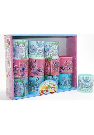 Stitch Baskılı Magic Spring Stres Yayı - Standlı Pembe Ve Mi Renk 12'li Seti Alk3986