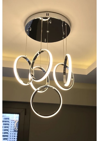 6'lı Modern Sarkıt Ledli Avize Gün Işığı - - Beyaz Işık / Krom Krom