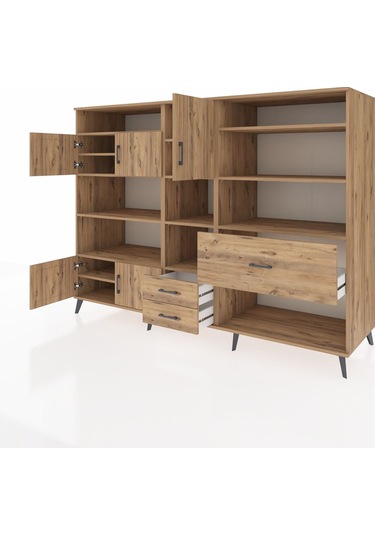 Kronos Dolap 13 Raflı 3 Çekmeceli 5 Kapaklı 220x59x163 Çam-çam Çam-çam