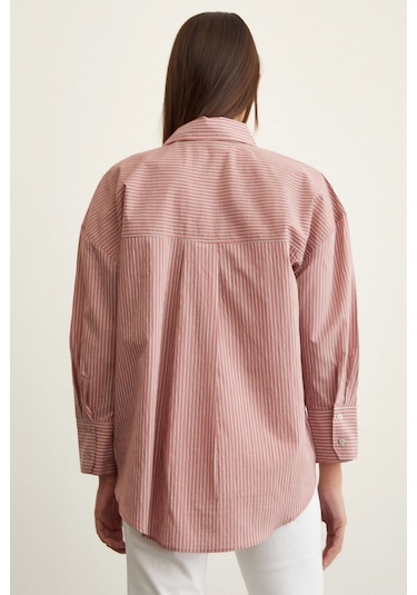 Never More Çizgili Oversize Gömlek Gül Kurusu Gülkurusu