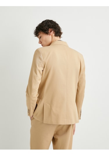 Koton Keten Ceket Blazer Slim Fit Düğmeli Cep Detaylı Bej 4sam50038hw Ekru