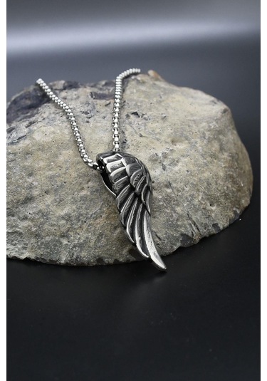 Kanat Motifli Kolye Paslanmaz Çelik Zincir 902293 Gümüş