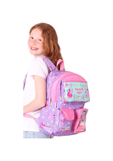 Elatae Su Geçirmez Kumaş Kız Çocuk Çok Gözlü Ortopedik Sırt Okul Çantası L5240 Lila
