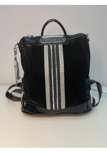 Aycan Shoes Siyah Kadın İthal Taşlı El Ve Sırt Çantası Ççs 001