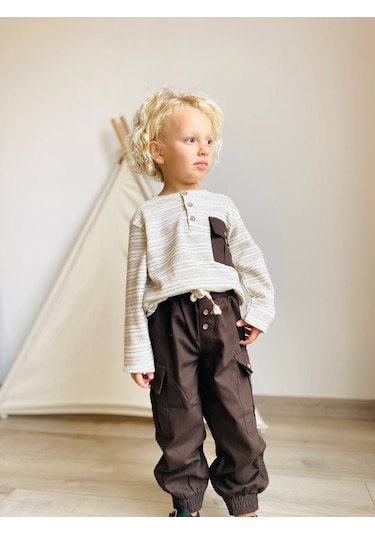 Lacıel Parıs Paraşüt Pantolonlu Erkek Çocuk Eşofman Takım Kahverengi
