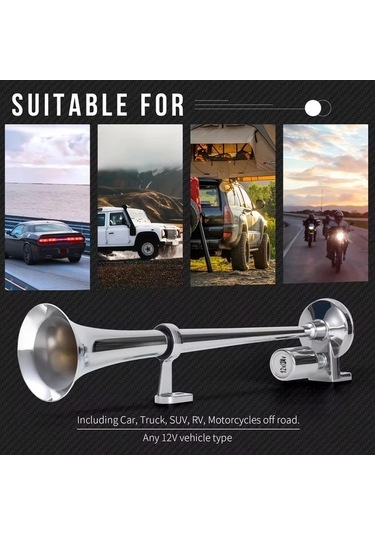 Pazly 1 Adet Siyah 12v Araba Kamyon Tren Kornası 120db Çiftli Universal Elektrikli Yüksek Sesli Korn