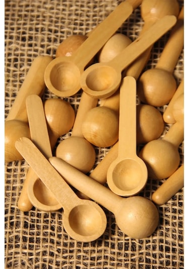 12 Adet Ahşap Baharatlık - Ölçek Kaşığı - Ahşap Kaşık 7 Cm
