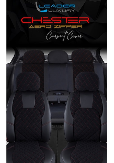 Toyota Avensis Lüx Yarı Deri Oto Koltuk Kılıfı Ön Arka Takım Chester Siyah Kırmızı