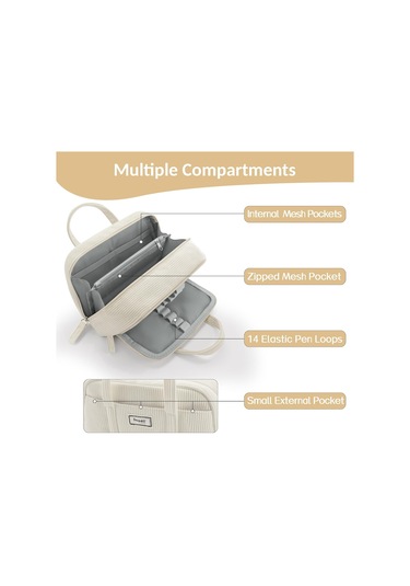 5 Bölmeli Büyük Kalem Kutusu, Fermuarlı Yumuşak Kadife Kalem Kutusu Düzenleyici, Genç Kızlar İçin Sevimli Ve Estetik Okul Malzemeleri - Bej Th