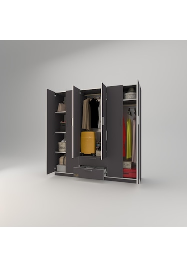 Kenzlife gardırop 6 kapılı çekmeceli begonvil180 gri kapaklı gardolap dolap