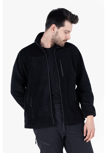 Polar Ceket Tam Fermuarlı 3 Cepli Siyah