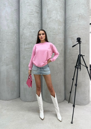 Düz Renk Kadın Sweatshirt Pembe