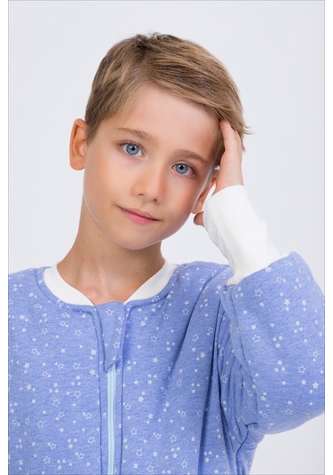 Erkek Çocuk Uyku Tulumu 6-9 Yaş Kalın Elyaf Dolgulu Premium Kalite 2.5 Tog-gök Mavisi Mavi