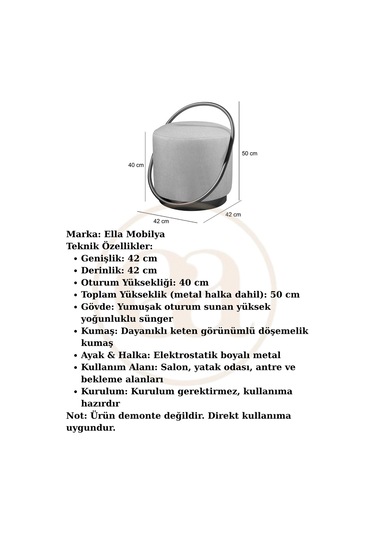 Loop Serisi Puf, Metal Halkalı Puf, Makyaj Oturağı ,puf Bench Montajsız Oturak Gold Metal Ayaklı KREM