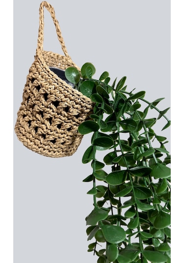 Yapay Çiçek Handmade Asılabilir Sepet Detaylı Yeşil Okaliptus Sarkıtı yeşil