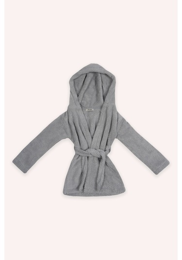 Kız Çocuk Peluş Sabahlık Gri Gri
