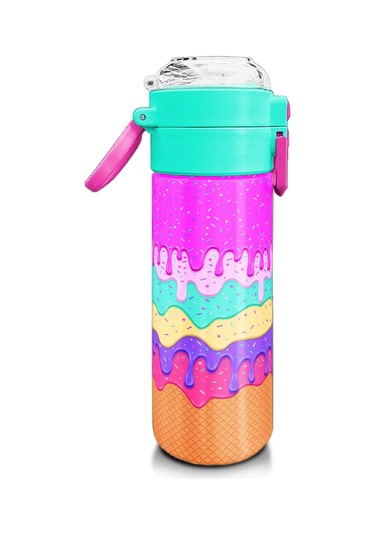 Coral High Kids Pembe Rengarenk Dondurma Desenli Pipetli Ve Direkt İçim Çelik Termos 500 Ml 31938 Pembe